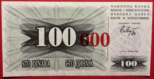 Bosnia Herzegovina - 100.000 Dinara 15.10.1993 P#56b Kvalitet 0