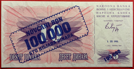 Bosnia Herzegovina - 100.000 Dinara 1993 P#34a Kvalitet 0