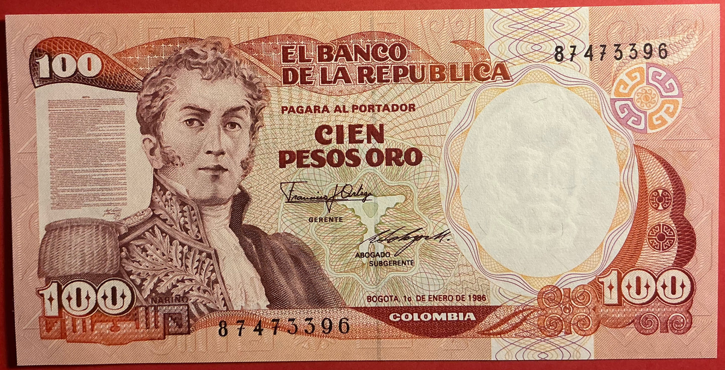 Columbia - 100 Pesos Oro 1.1.1986 P#426b Kvalitet 0