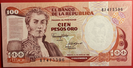 Columbia - 100 Pesos Oro 1.1.1986 P#426b Kvalitet 0