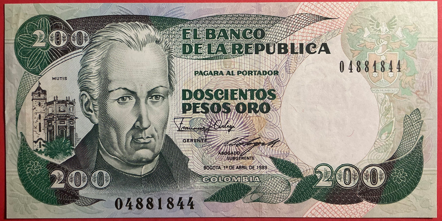 Columbia - 200 Pesos Oro 1.4.1989 P#429d Kvalitet 0