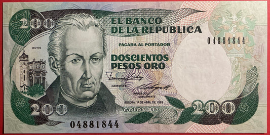 Columbia - 200 Pesos Oro 1.4.1989 P#429d Kvalitet 0