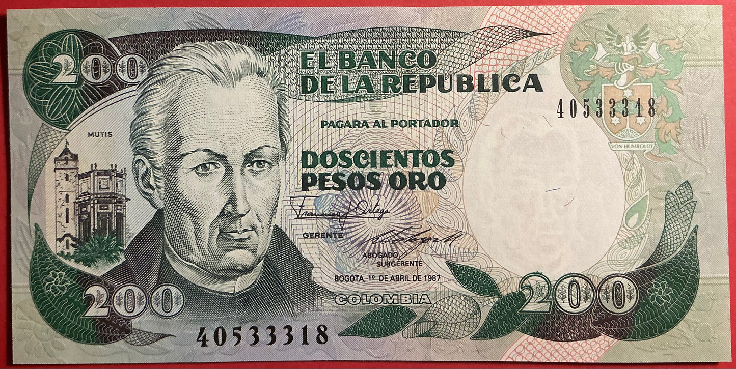Columbia - 200 Pesos Oro 1.4.1987 P#429d Kvalitet 0