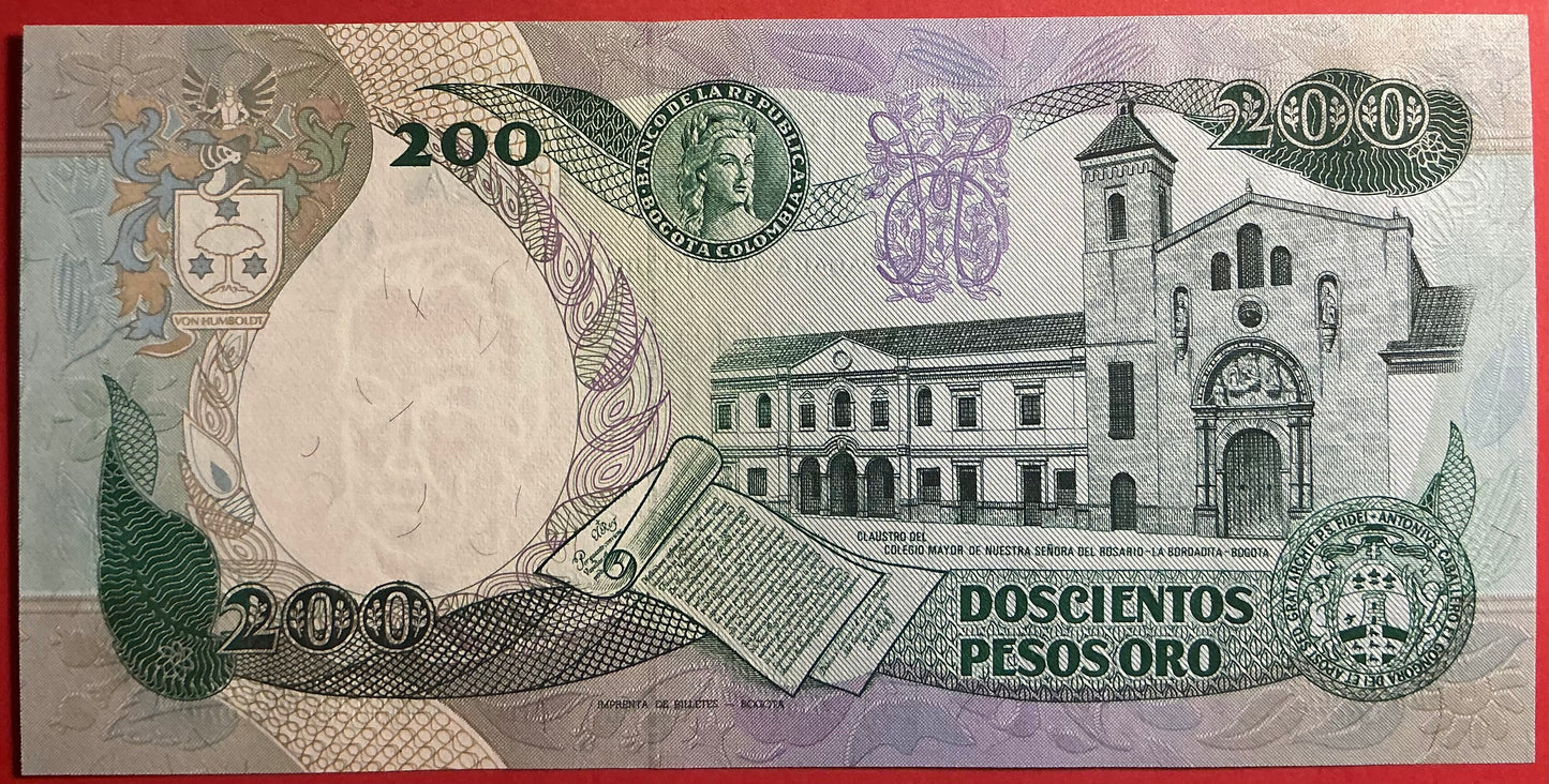 Columbia - 200 Pesos Oro 1.4.1987 P#429d Kvalitet 0