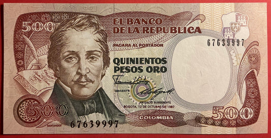 Columbia - 500 Pesos Oro 12.10.1987 P#431 Kvalitet 01