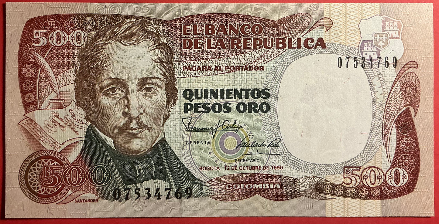 Columbia - 500 Pesos Oro 12.10.1990 P#431 Kvalitet 0