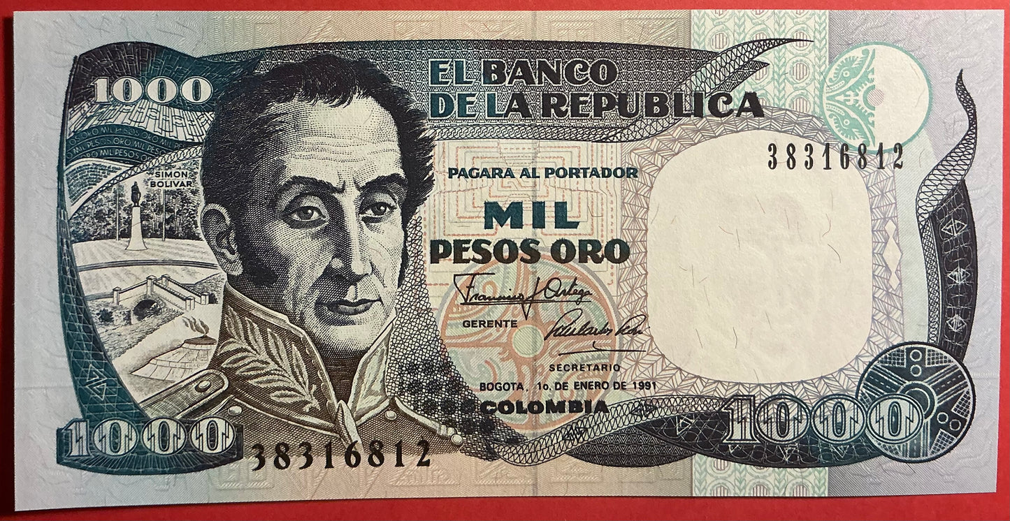 Columbia - 1000 Pesos Oro 1.1.1991 P#432 Kvalitet 0