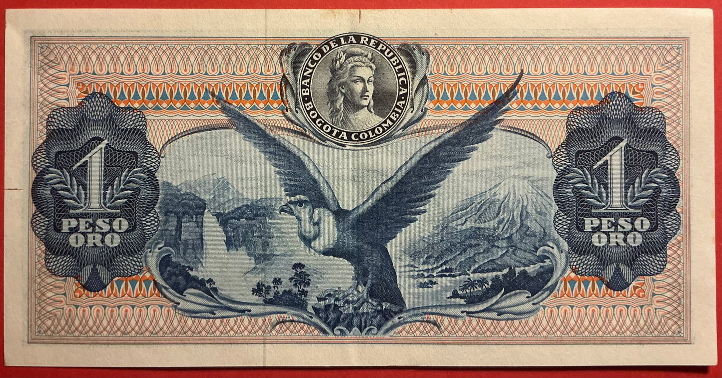 Columbia - 1 Peso Oro 2.1.1964 P#404b Kvalitet 01