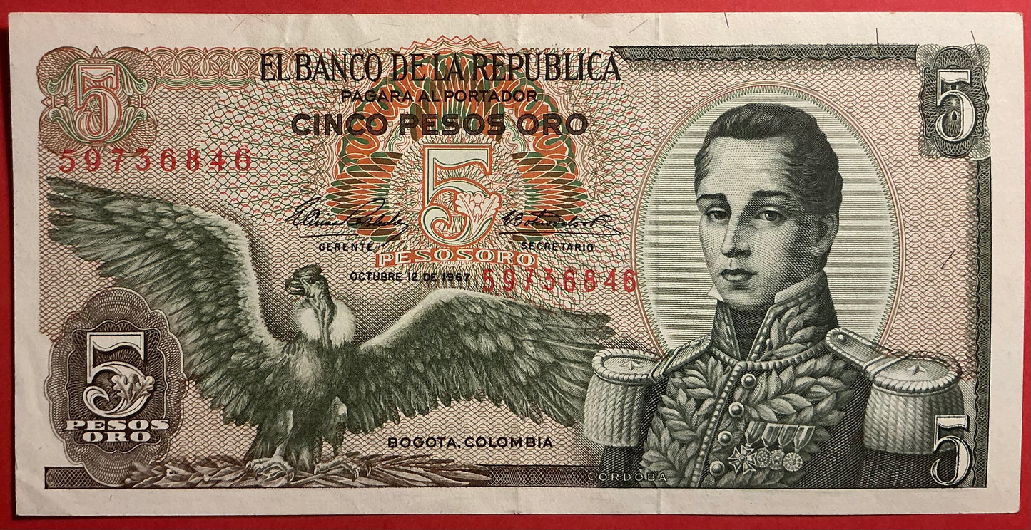 Columbia - 5 Pesos Oro 12.10.1967 P#406b Kvalitet 1+/01