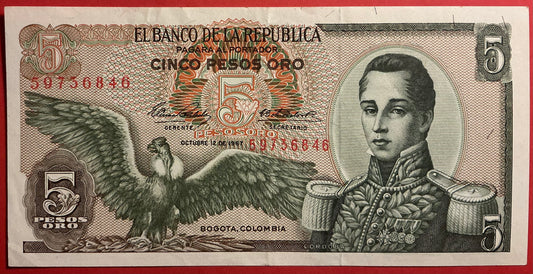 Columbia - 5 Pesos Oro 12.10.1967 P#406b Kvalitet 1+/01