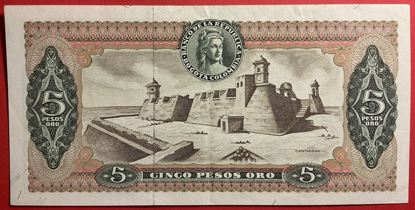 Columbia - 5 Pesos Oro 12.10.1967 P#406b Kvalitet 1+/01