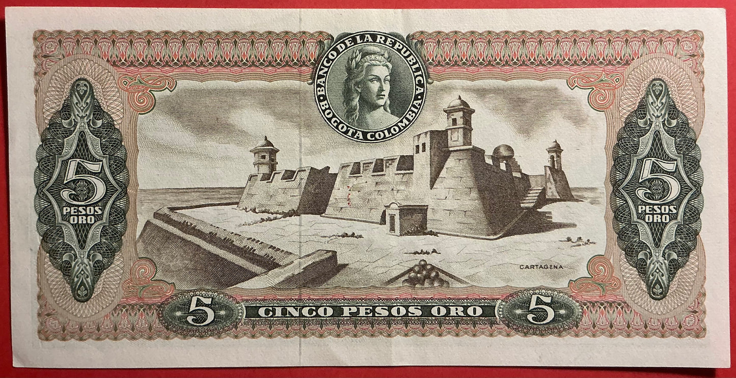 Columbia - 5 Pesos Oro 20.7.1971 P#406c Kvalitet 01
