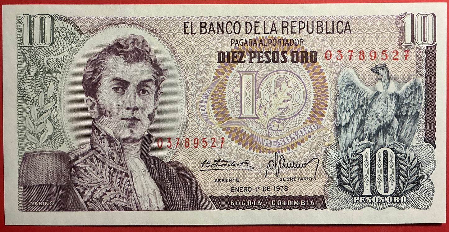 Columbia - 10 Pesos Oro 1.1.1978 P#407f Kvalitet 0