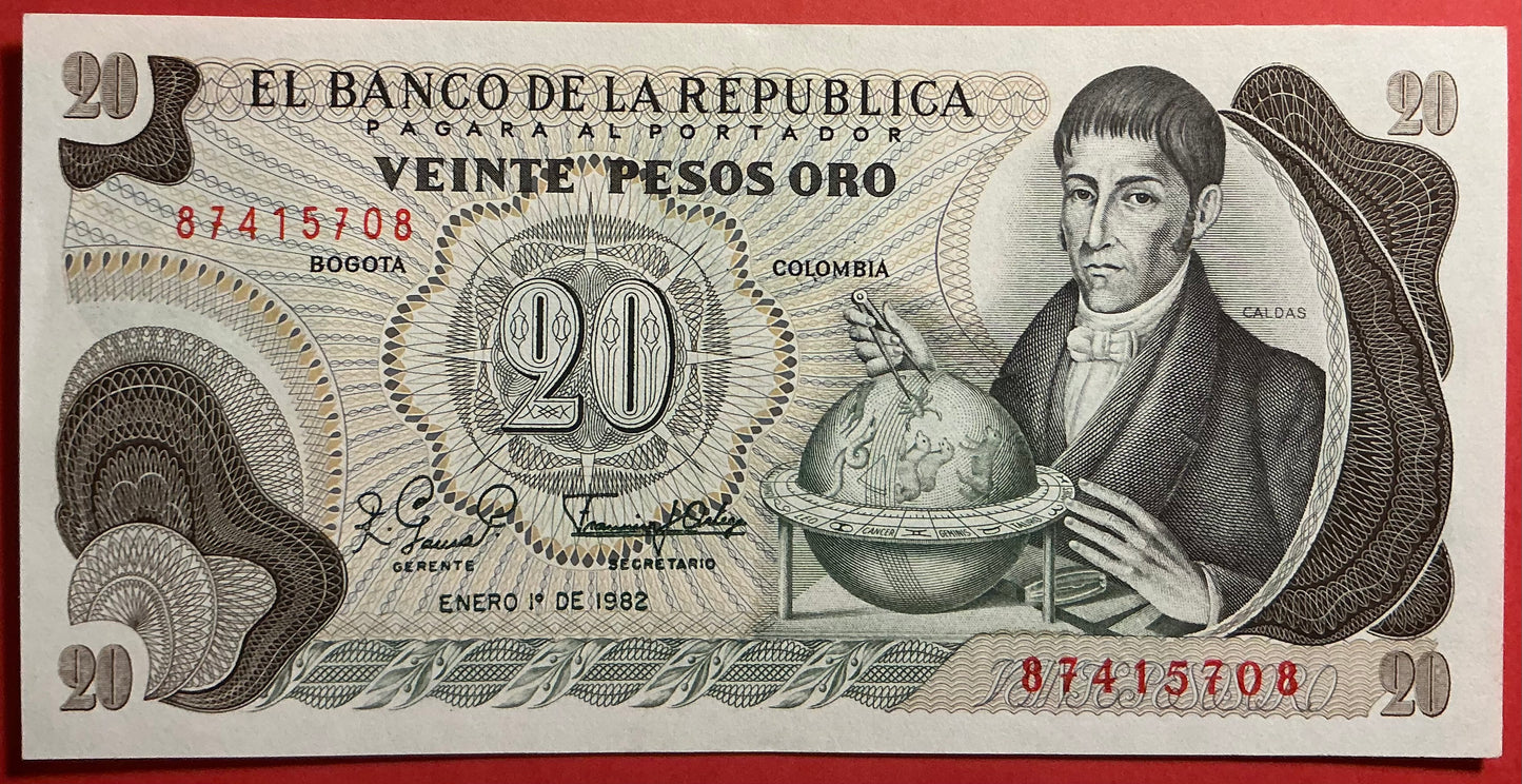 Columbia - 20 Pesos Oro 1.1.1982 P#409d Kvalitet 0