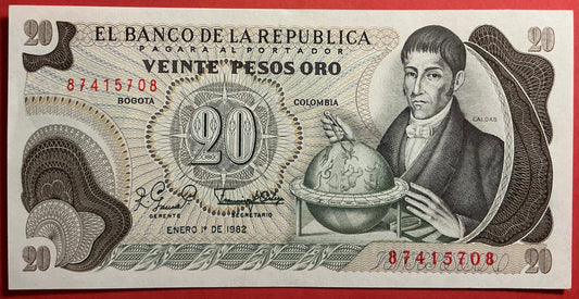 Columbia - 20 Pesos Oro 1.1.1982 P#409d Kvalitet 0