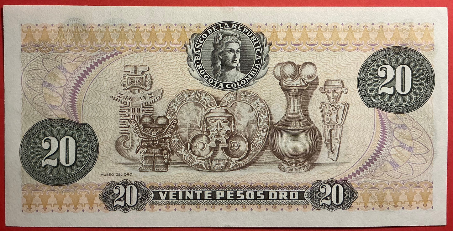 Columbia - 20 Pesos Oro 1.1.1982 P#409d Kvalitet 0