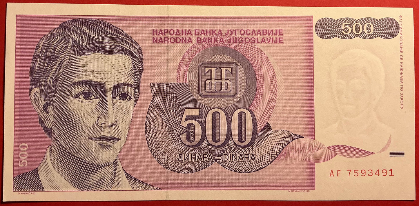 Yugoslavia - 500 Dinara 1992 P#113 Kvalitet 0