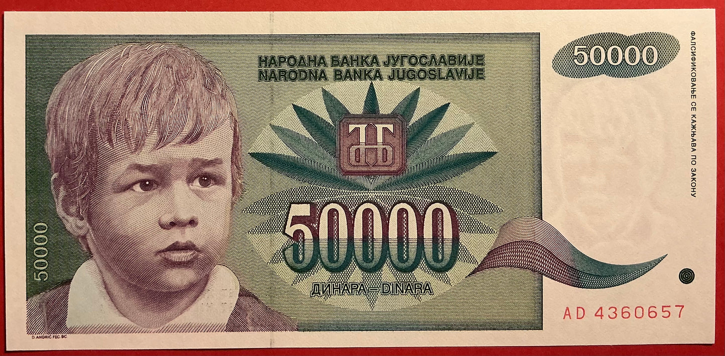 Yugoslavia - 50.000 Dinara 1992 P#117 Kvalitet 0