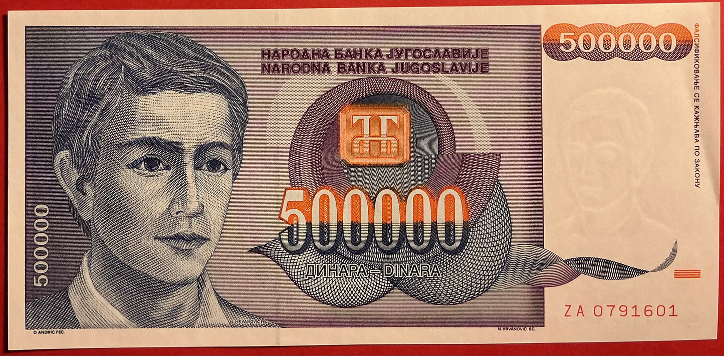 Yugoslavia - 500.000 Dinara 1993 P#119 Kvalitet 01