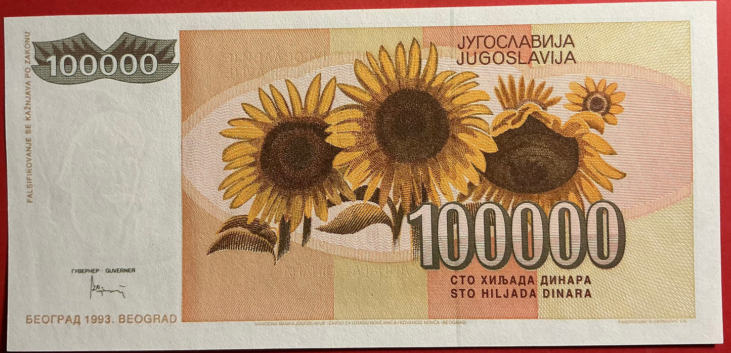 Yugoslavia - 100.000 Dinara 1993 P#118 Kvalitet 0