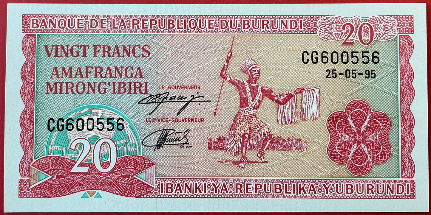 Burundi - 20 Francs 25.5.1995 P#27d Kvalitet 0