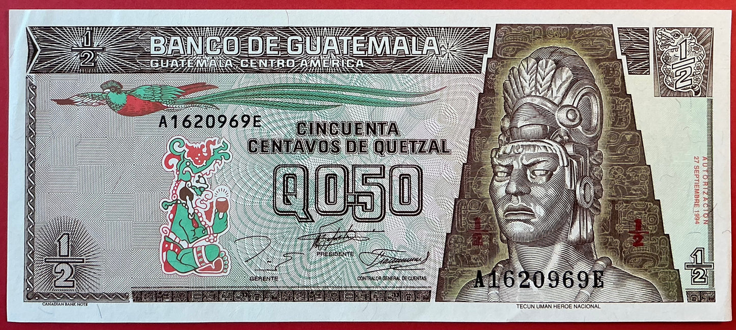Guatemala - 1/2 Quetzal 27.9.1994 P#86b Kvalitet 01