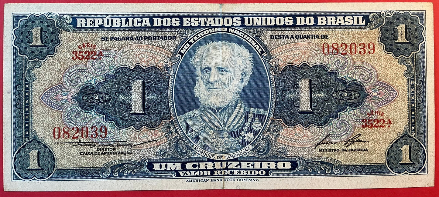 Brazil - 1 Cruzeiro 1954-58 P#150d Kvalitet 1+