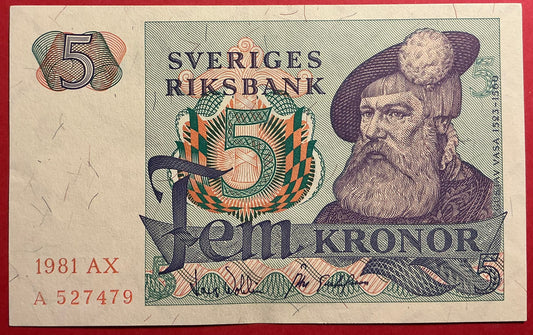 Sweden - 5 Kronor 1981 P#51d Kvalitet 01/0