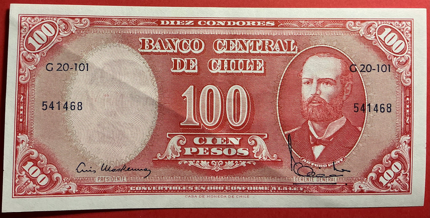 Chile - 10 Centesimos on 100 Pesos (1960-61) P#127a Kvalitet 1+/01