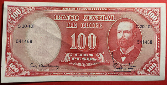 Chile - 10 Centesimos on 100 Pesos (1960-61) P#127a Kvalitet 1+/01