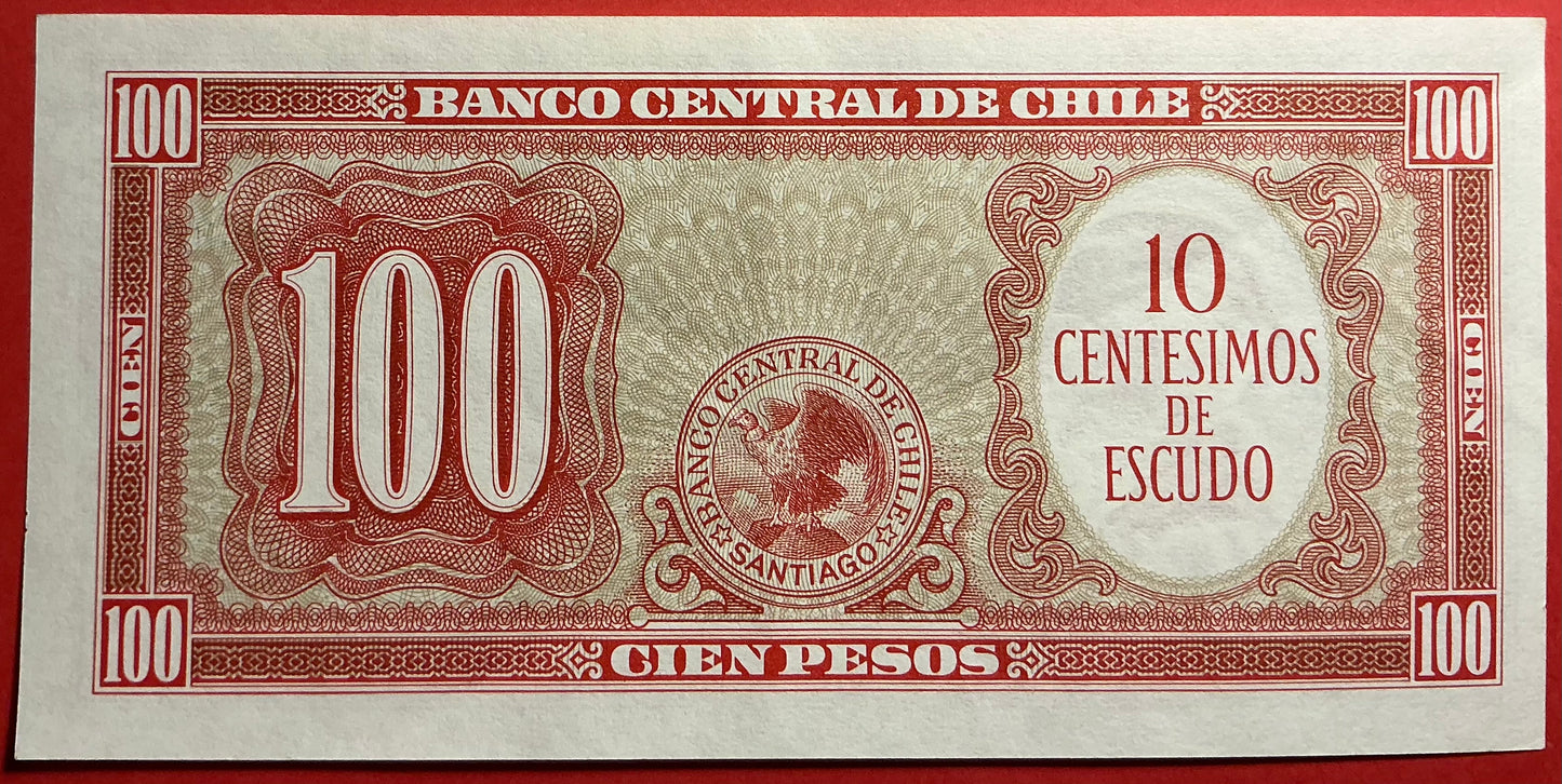 Chile - 10 Centesimos on 100 Pesos (1960-61) P#127a Kvalitet 1+/01
