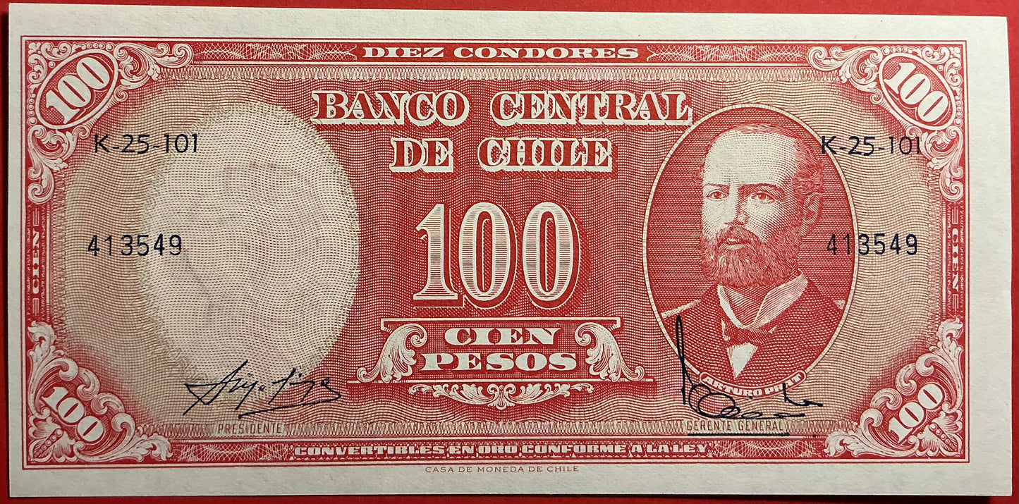 Chile - 10 Centesimos on 100 Pesos (1960-61) P#127a Kvalitet 0