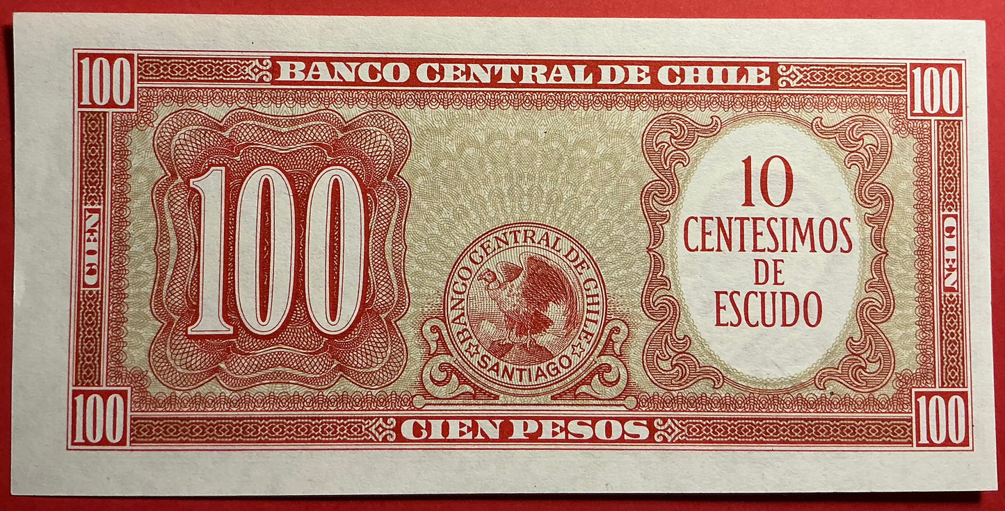 Chile - 10 Centesimos on 100 Pesos (1960-61) P#127a Kvalitet 0