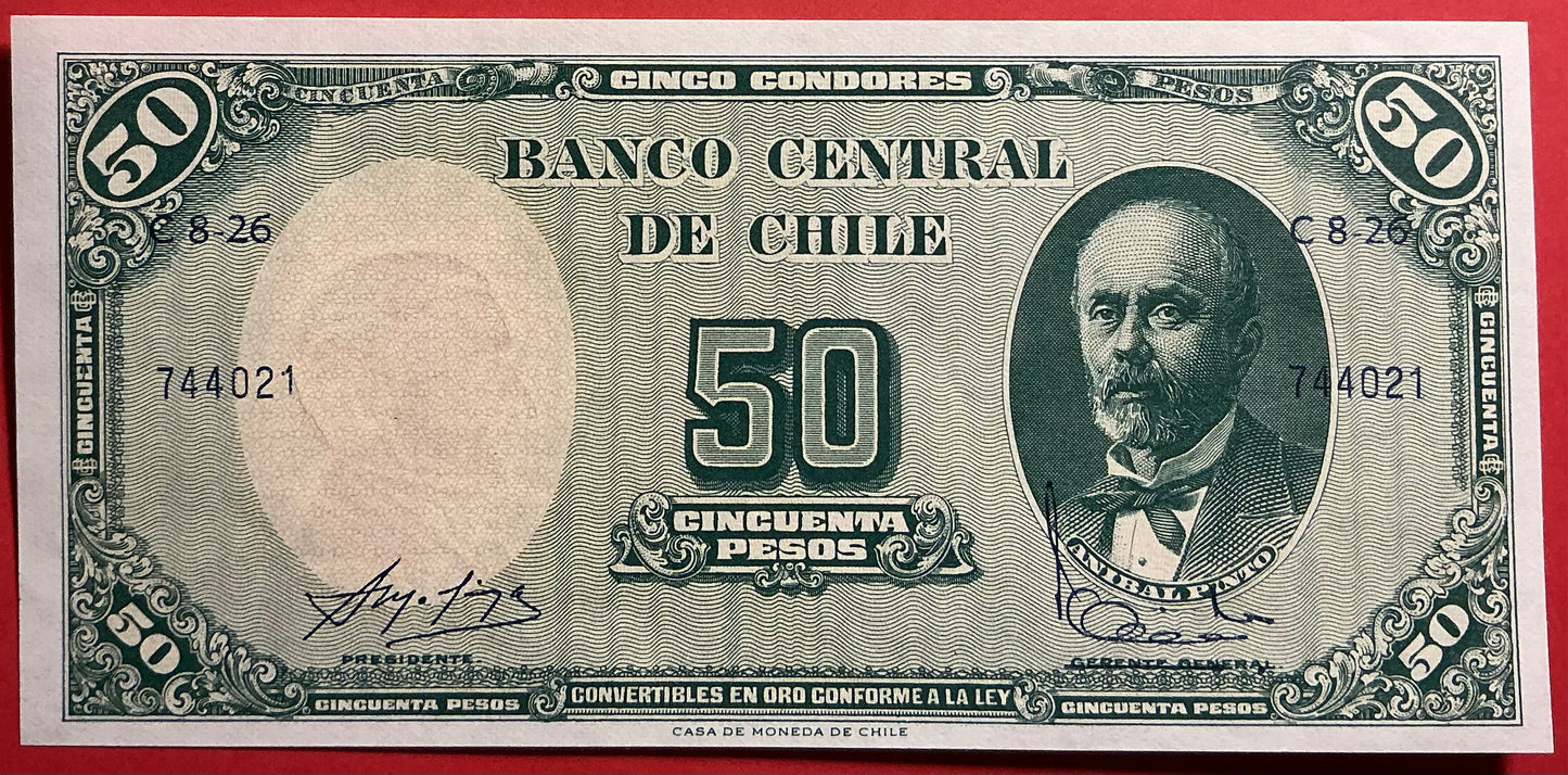 Chile - 5 Centesimos on 50 Pesos (1960-61) P#126b Kvalitet 0