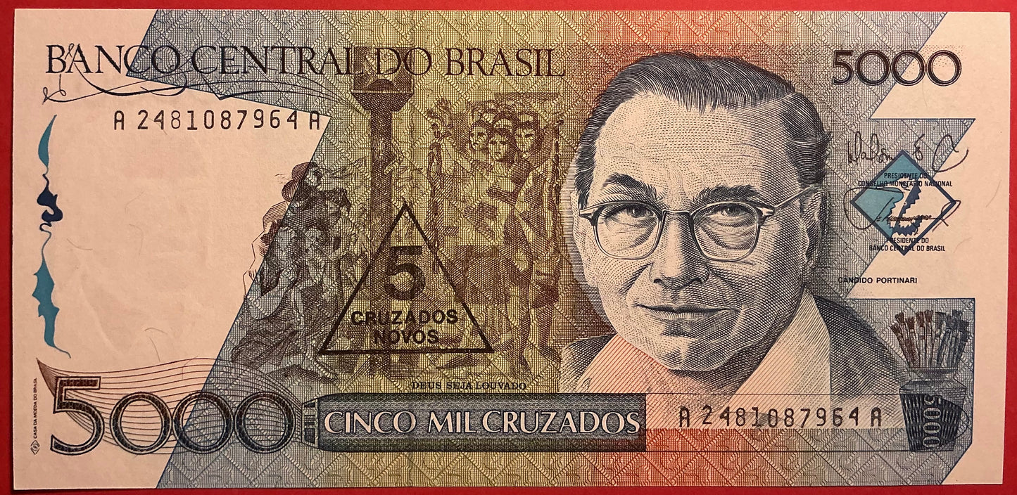 Brazil - 5 Cruzados Novos on 5000 Cruzados (1989) P#217a Kvalitet 0