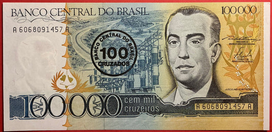 Brazil - 100 Cruzados on 100.000 Cruzeiros (1986) P#208a Kvalitet 0
