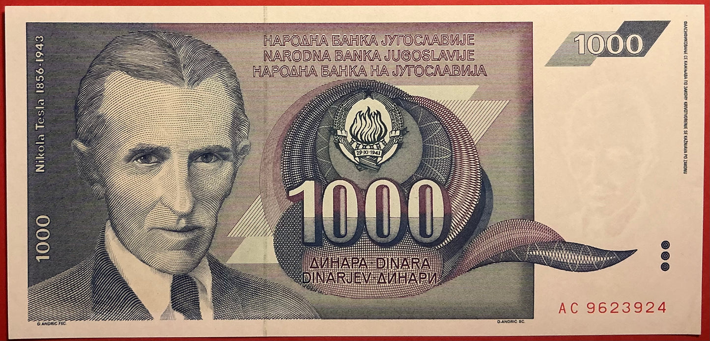 Yugoslavia - 1000 Dinara 1991 P#110 Kvalitet 01/0