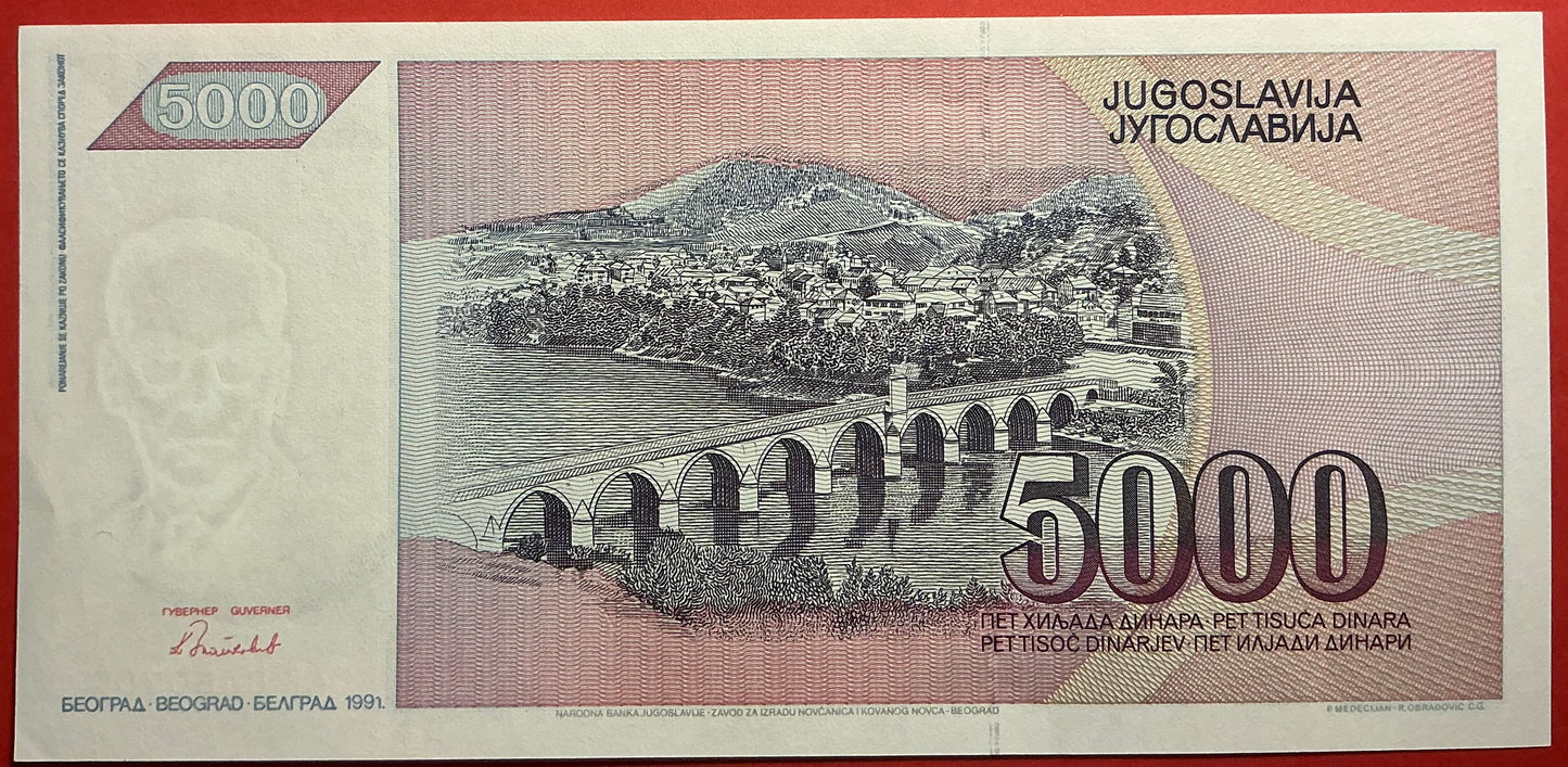 Yugoslavia - 5000 Dinara 1991 P#111 Kvalitet 01/0
