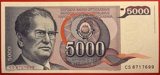 Yugoslavia - 5000 Dinara 1.5.1985 P#93 Kvalitet 0
