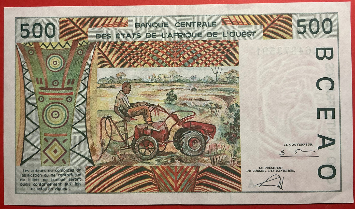 West African States/Cote d’Ivoire - 500 Francs 2002 P#110Am Kvalitet 1+/01