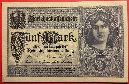 Germany - 5 Mark 1.8.1917 P#56a Kvalitet 1+