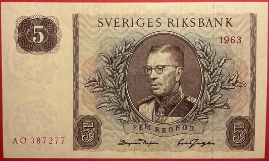 Sweden - 5 Kronor 1963 P#50b Kvalitet 01/0