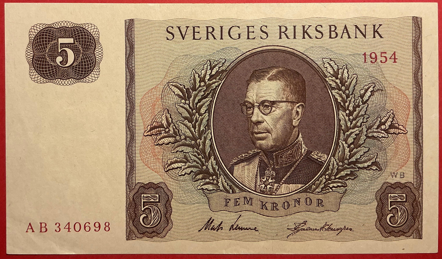 Sweden - 5 Kronor 1954 P#42a Kvalitet 01
