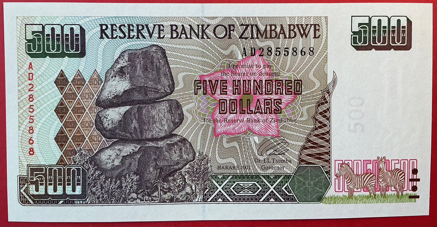 Zimbabwe - 500 Dollars 2001 P#11a Kvalitet 0