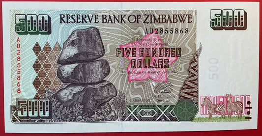 Zimbabwe - 500 Dollars 2001 P#11a Kvalitet 0