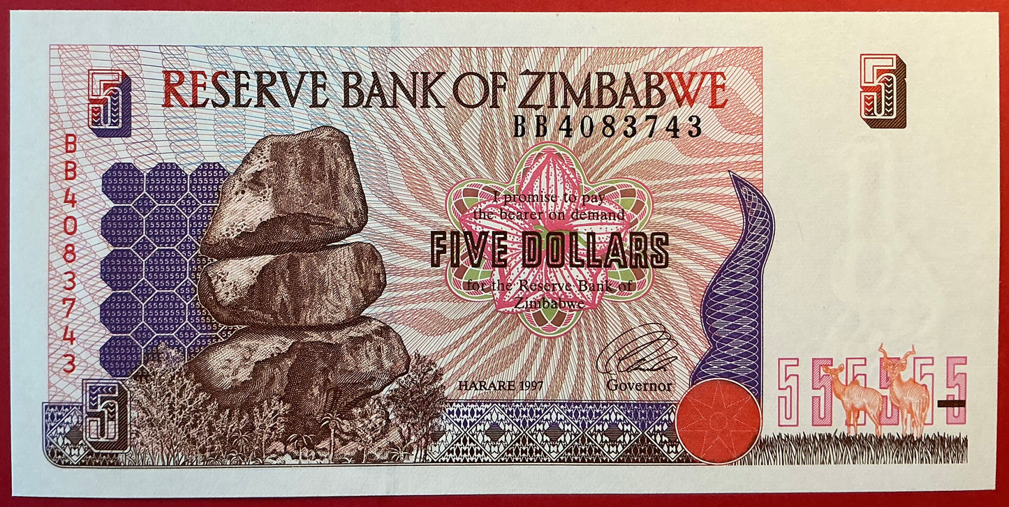 Zimbabwe - 5 Dollars 1997 P#5a Kvalitet 0