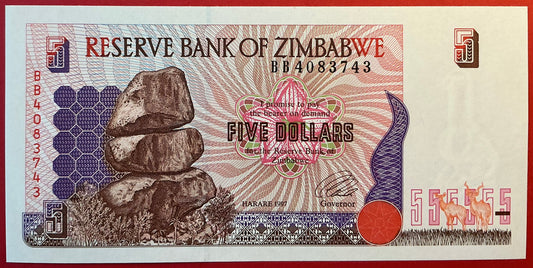 Zimbabwe - 5 Dollars 1997 P#5a Kvalitet 0