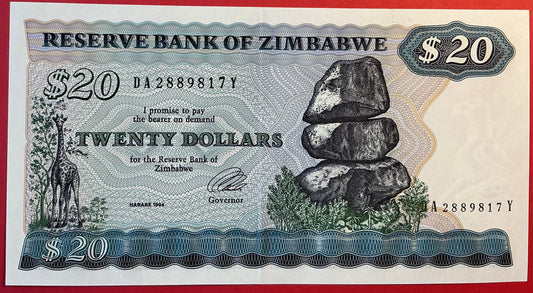Zimbabwe - 20 Dollars 1994 P#4d Kvalitet 0