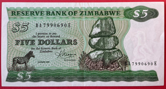 Zimbabwe - 5 Dollars 1983 P#2c Kvalitet 01