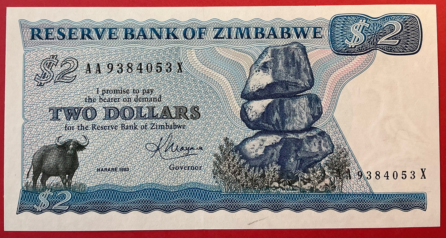 Zimbabwe - 2 Dollars 1983 P#1b Kvalitet 0